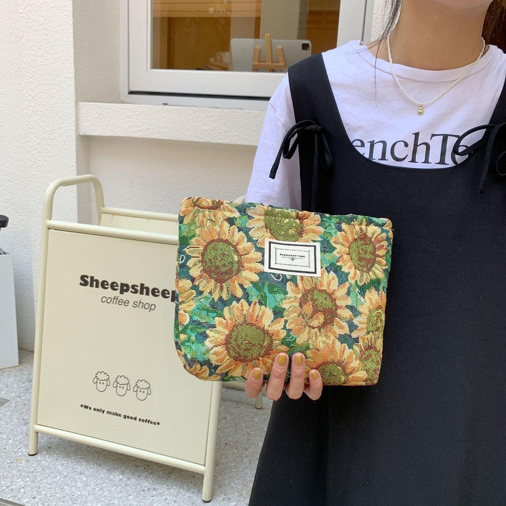 Neceser de Jacquard Floral, Gran Capacidad, Organizador de Viaje para Maquillaje