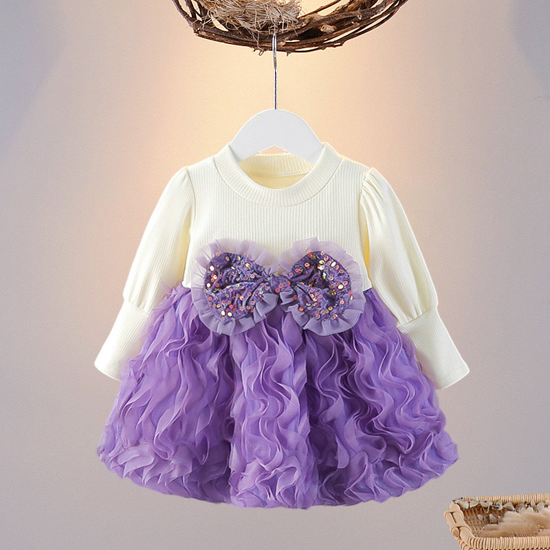 Babymeisjesjurk met paillettenstrik en tutujurk, verjaardagsfeestjesjurk voor babymeisjes_voghion.com