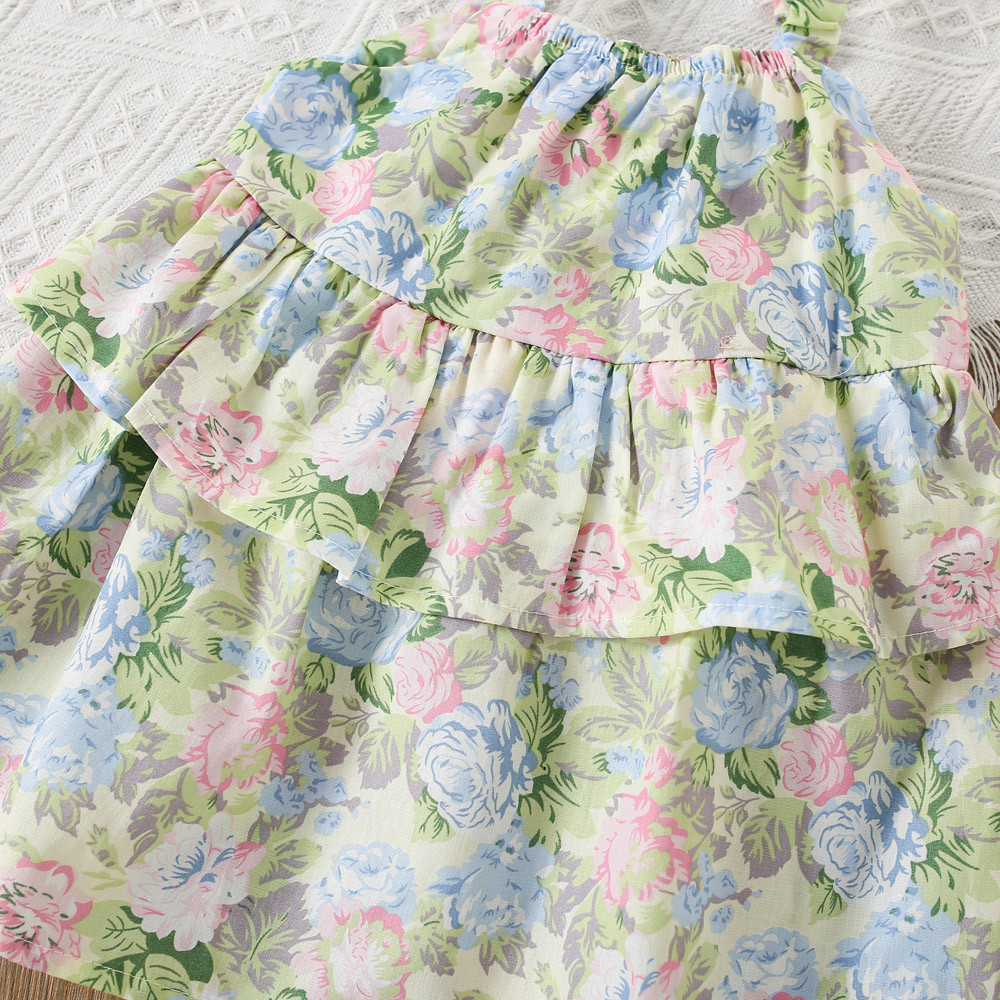 Flower Printed Cotton Dress For Baby Girl Beach Vacation Style Dress Send Hat_voghion.com