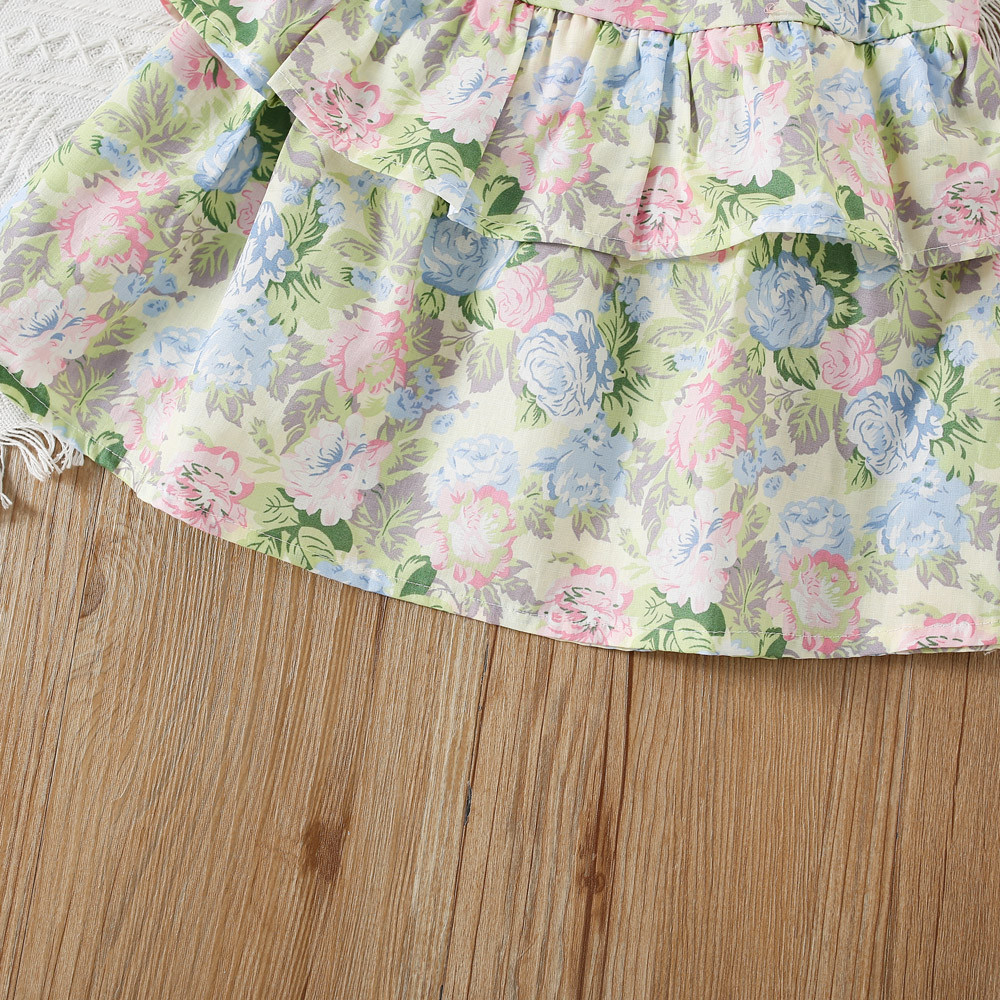 Flower Printed Cotton Dress For Baby Girl Beach Vacation Style Dress Send Hat_voghion.com