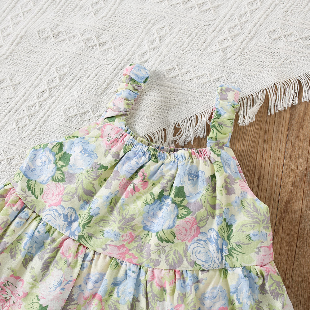 Flower Printed Cotton Dress For Baby Girl Beach Vacation Style Dress Send Hat_voghion.com