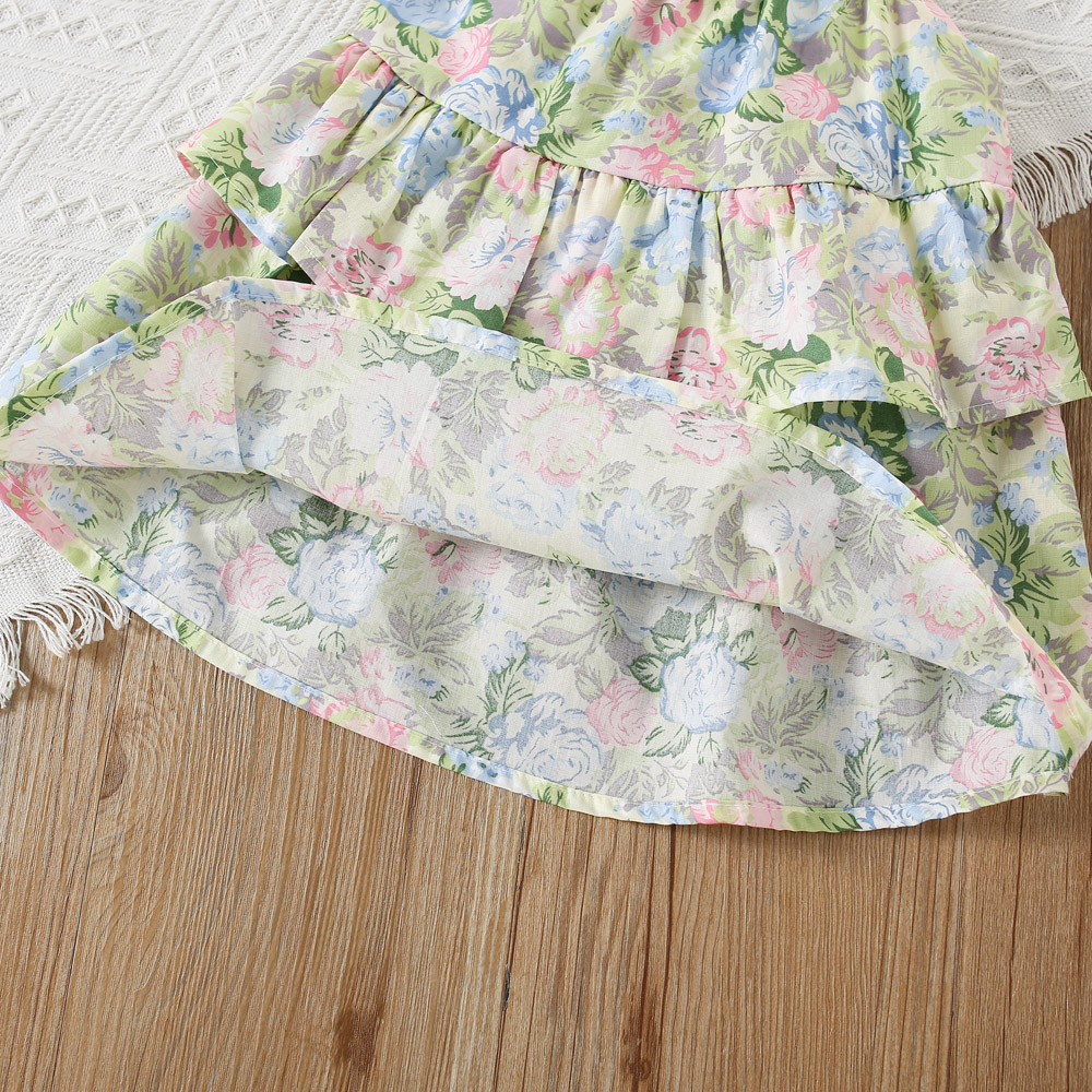 Flower Printed Cotton Dress For Baby Girl Beach Vacation Style Dress Send Hat_voghion.com