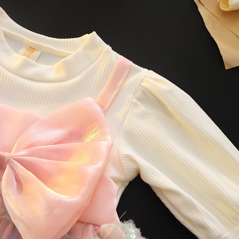 Sequin Flower Embroidered Gauze Dress Long Sleeved Korean Style Dress For Baby Girl_voghion.com