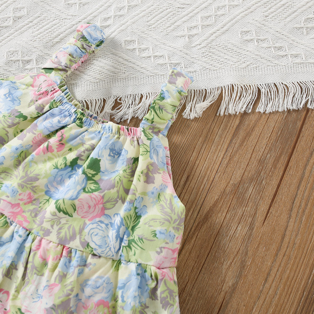 Flower Printed Cotton Dress For Baby Girl Beach Vacation Style Dress Send Hat_voghion.com