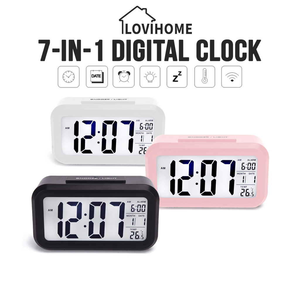 SG Smart Digital Desk Clock - Loud Alarm LED Light Silent Small Mini Table Kids Home Living Room Bedroom Decor
