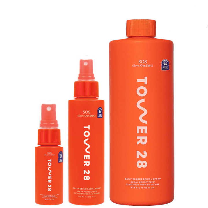 Tower 28 SOS Daily Rescue Facial Spray Hypochlorous Acid Toner Essence Mist Acne Eczema Soothing Body Face Mask Refill