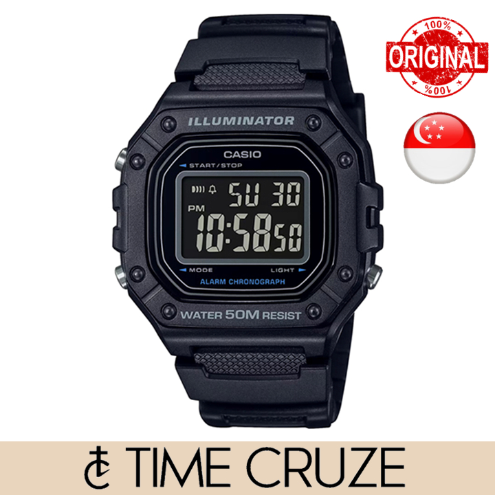 [Time Cruze] Casio W-218H All Black Resin Army Sports Men Analog Watch W-218H-1B W-218H W-218H-1 W-218H-1BVDF