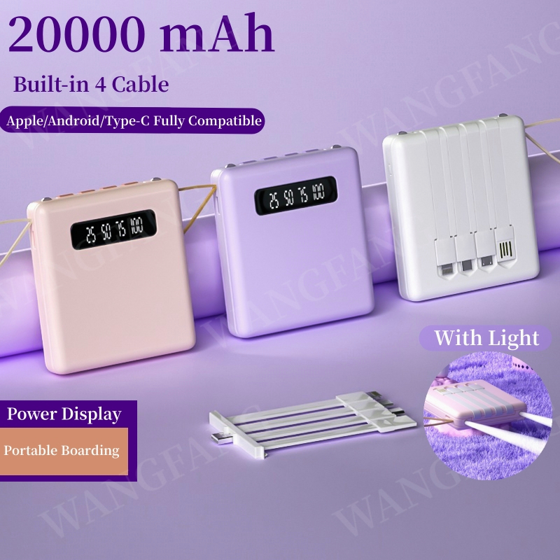 SG stock 20000 Mah Power Charging Power Bank Powerbank Mobile Power Bank Fast Charging Built-in 4 Cable Power Ultra Slim