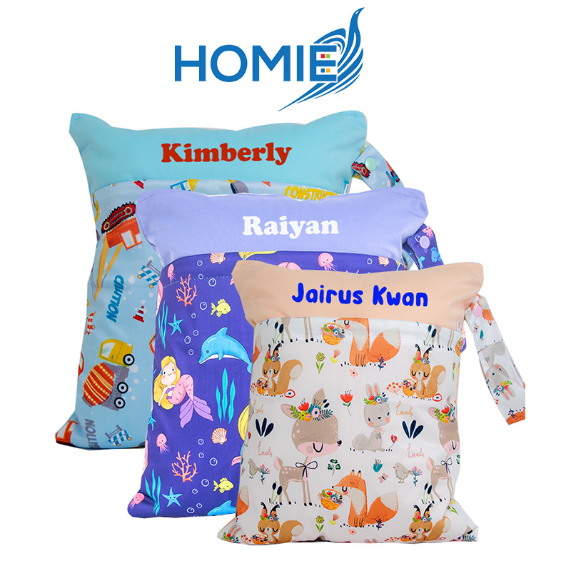 #Name Personalised Baby Wet Bag/Customized Waterproof Reusable Diapers Bag#Double Pocket Nappies Bag