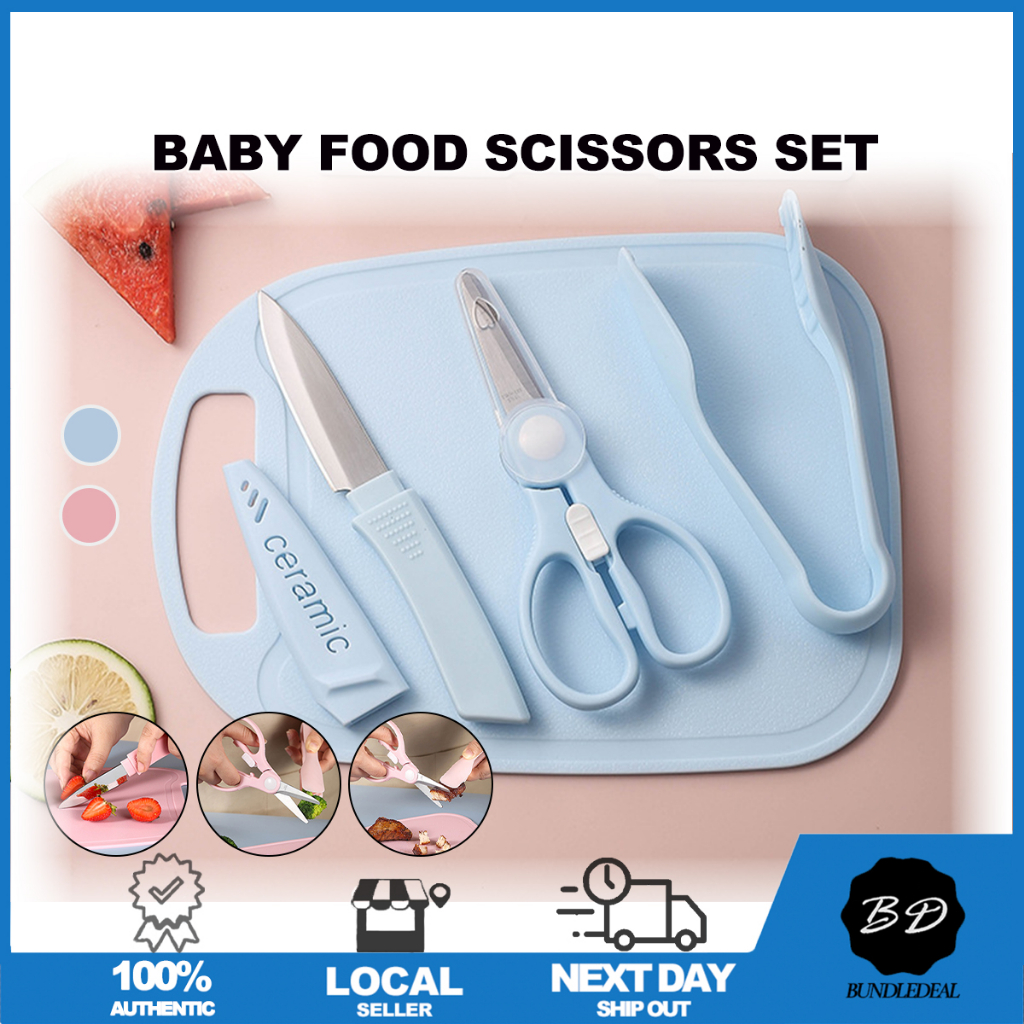 ?[SG] Portable Baby Food Scissors Tongs Knife Set/ Safety Lock Scissors with Case/ Ceramic Knife/ Anti-rust Scissors
