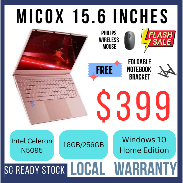 Micox 15.6 / Notebook Silver Intel Budget Slim Design Laptop (16GB+256GB/8GB+256GB SSD) Ready Stock
