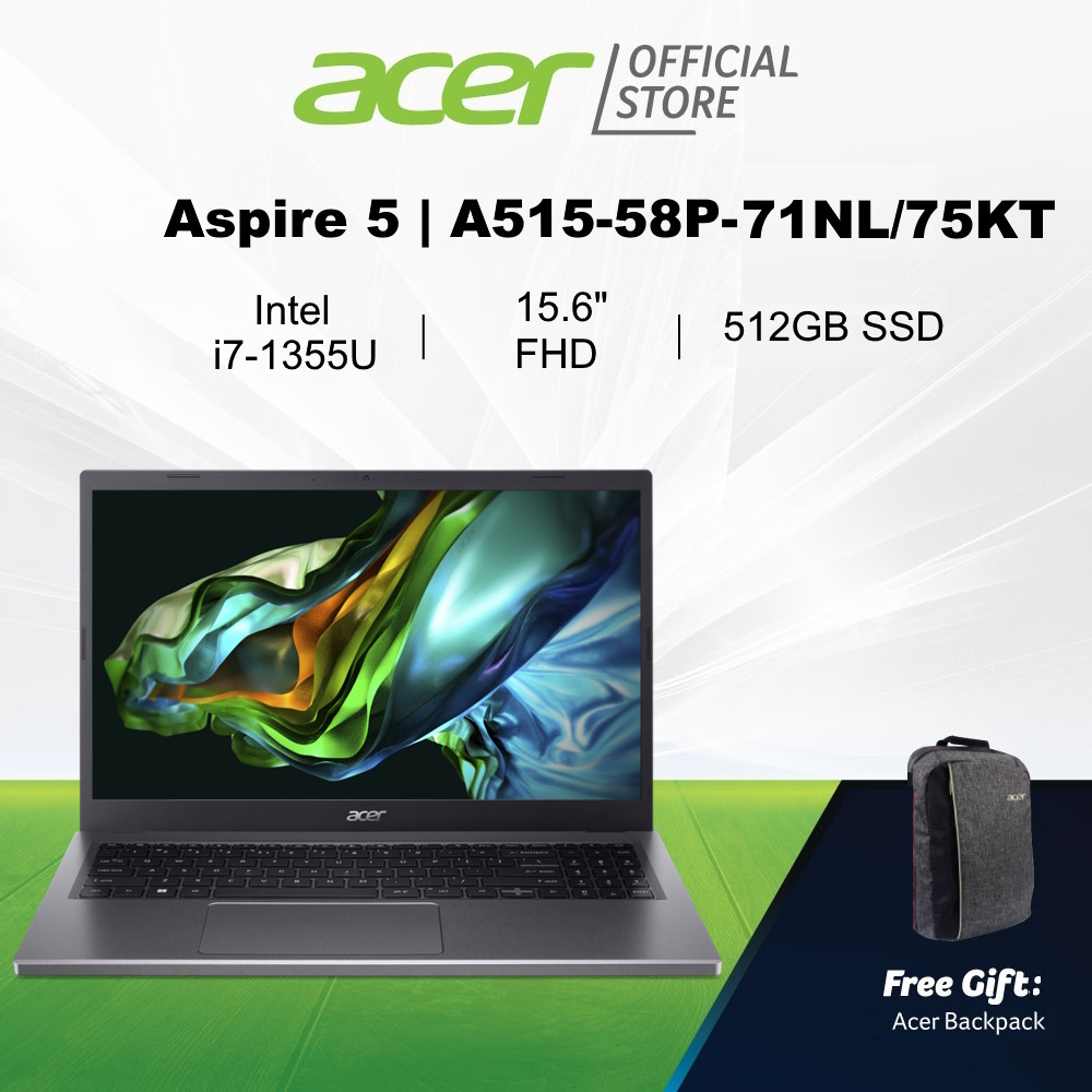 [13th Gen Intel Core i7-1355U] Acer Aspire 5 | A515-58P-71NL/75KT(Gray) 15.6 Inches FHD Laptop | 8GB/16GB RAM