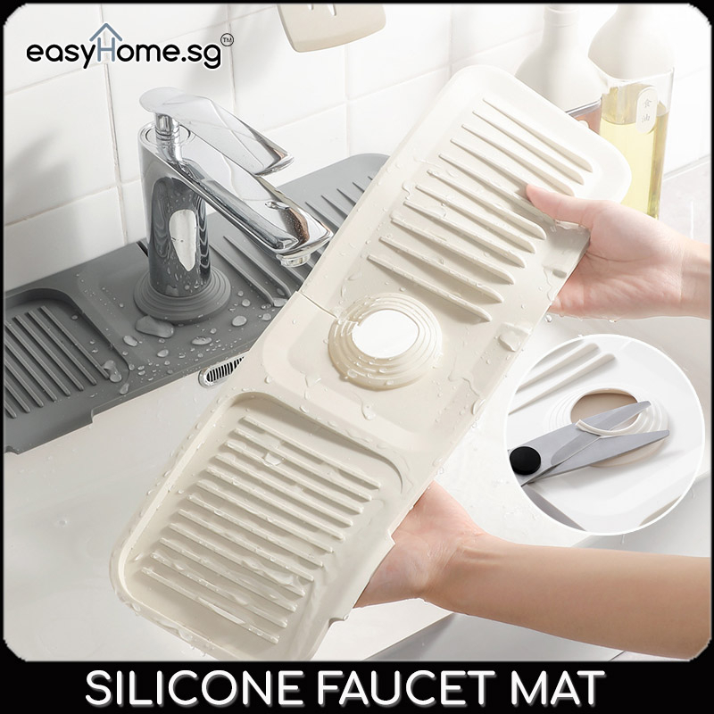 Easyhome.sg Sink Silicone Faucet Mat Countertop Protector Kitchen Bathroom Sink Draining Water Catcher Splash Guard