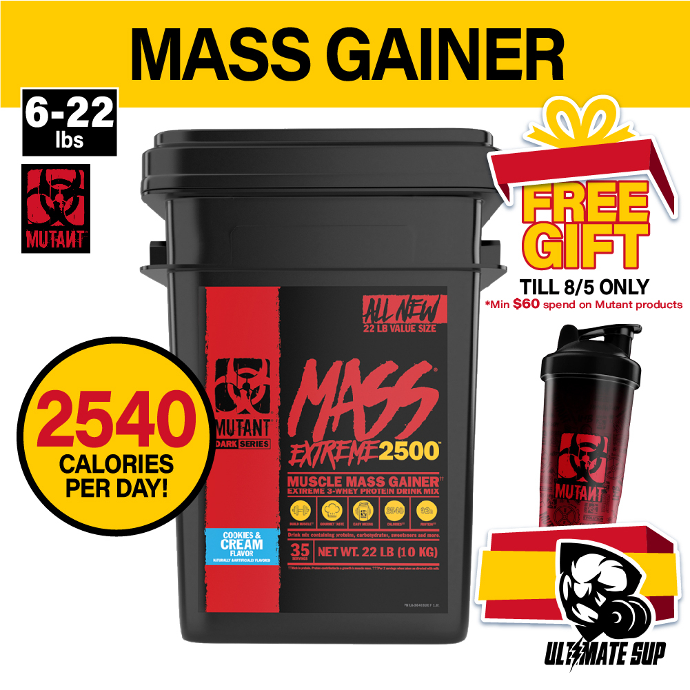Mutant MASS EXTREME 2500, Muscle Mass Gainer, Whey Protein with high calories for extreme hard gainer, 6-12-22 lbs