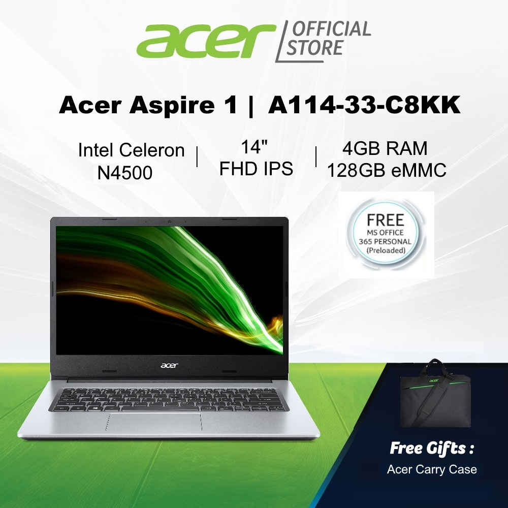 Acer Aspire 1 | A114-33-C8KK(Silver) Lightweight Laptop - Preloaded 1 Year Microsoft Office 365 Personal