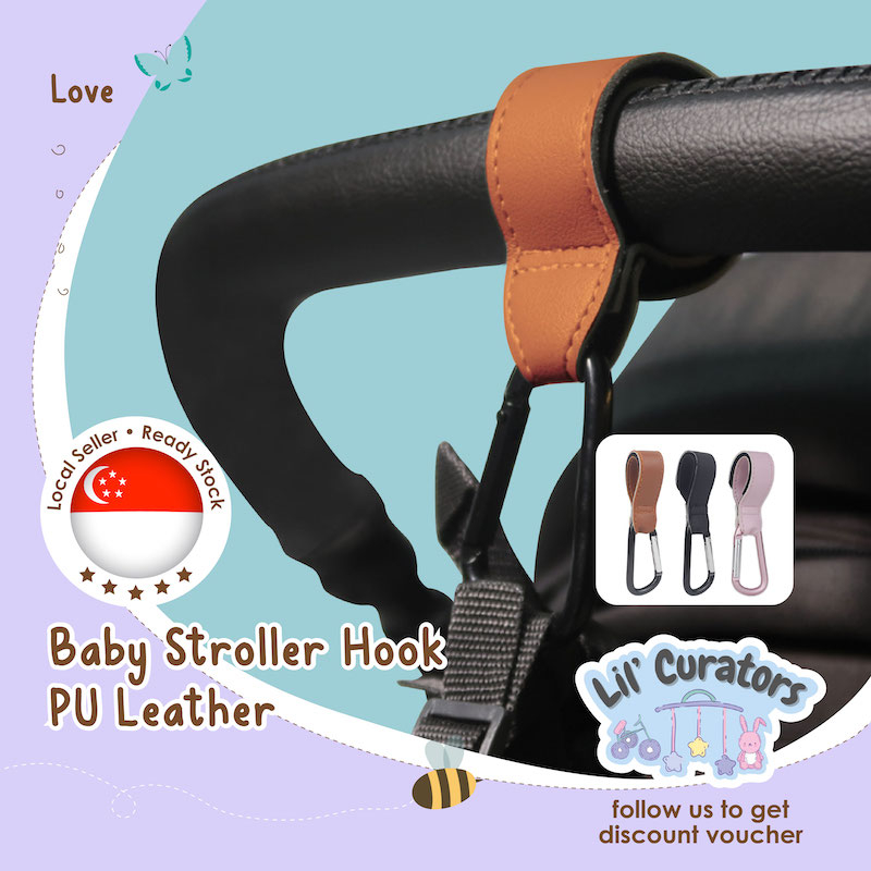 [Lil' Curators] Premium Leather Baby Stroller Hook | Multi Purpose Carabiner | Travel Camping Car Bicycle Hanger | 30 KG