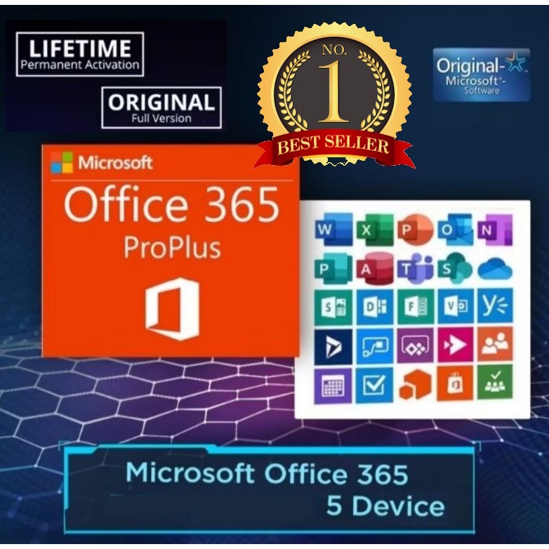 Genuine Office 365 Professional PRO PLUS Original-5 DEVICES+LIFETIME LICENSE