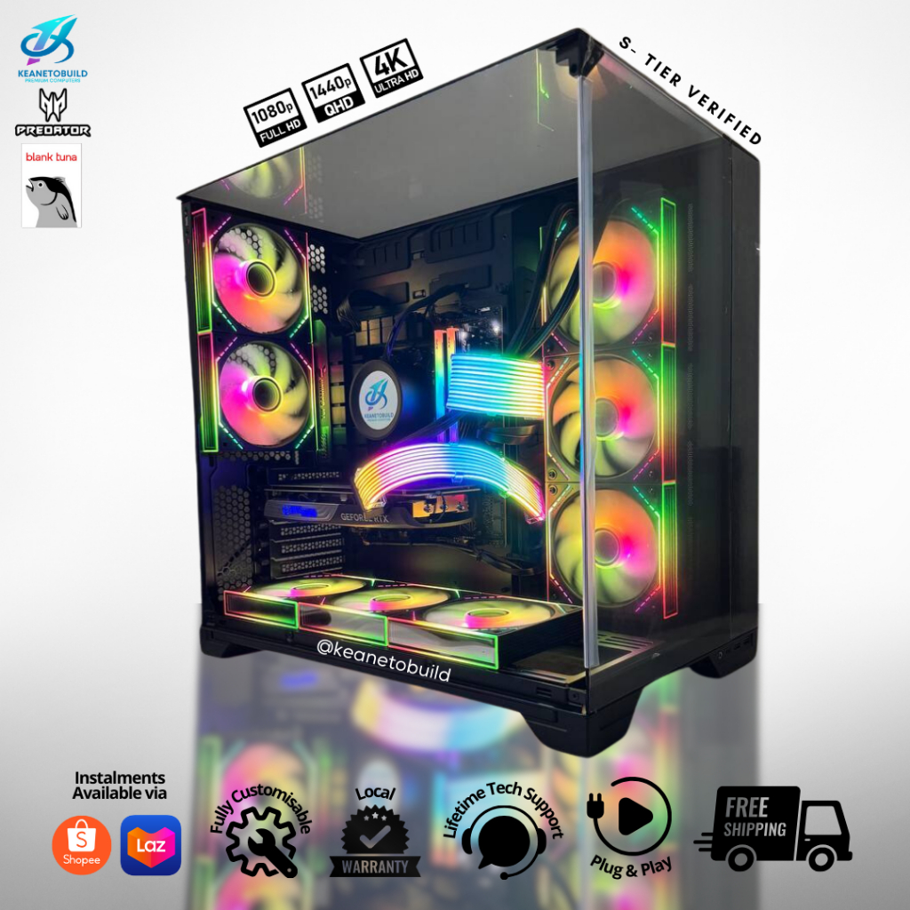 Custom Gaming PC Desktop Computer - AMD Ryzen 7 7800X3D + RTX 4070S 4070 SUPER 12GB - Black Custom Aesthetic