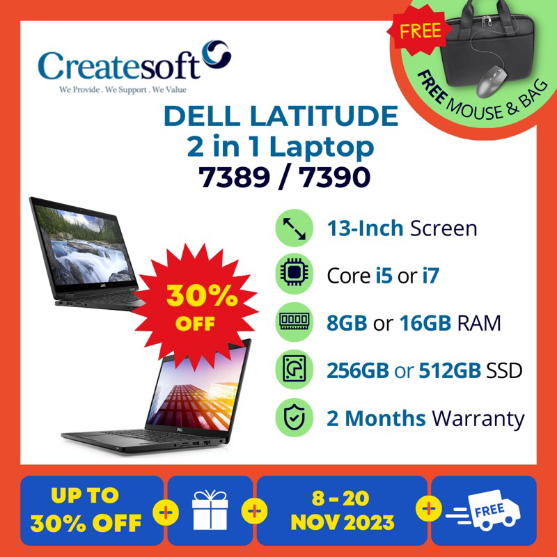 [FREE DELIVERY] Refurbished Dell Latitude 7389 7390 2-in-1 13" Core i5 i7 8GB 16GB 256GB 512GB SSD Win10 [with Warranty]
