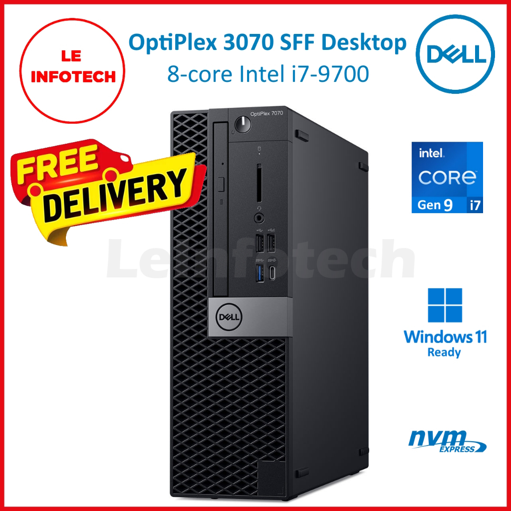 Dell OptiPlex 3070 SFF Desktop 8-Core Intel i7-9700 3GHz 16/32GB RAM 256GB-1TB NVMe AMD W2100 2GB Windows 11 Used