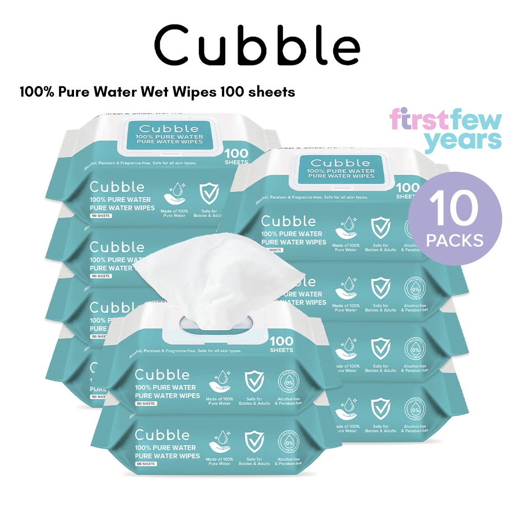 Cubble 100% Pure Water Wet Wipes 100 sheets x 10 Packs = 1000 sheets / 24 Pack 1 Carton [EXP 04/26]