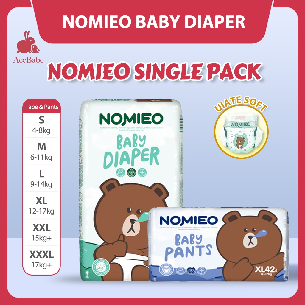 [Single Pack]NOMIEO Diapers Tape Pants S M L XL XXL XXXL Baby disposable diapers
