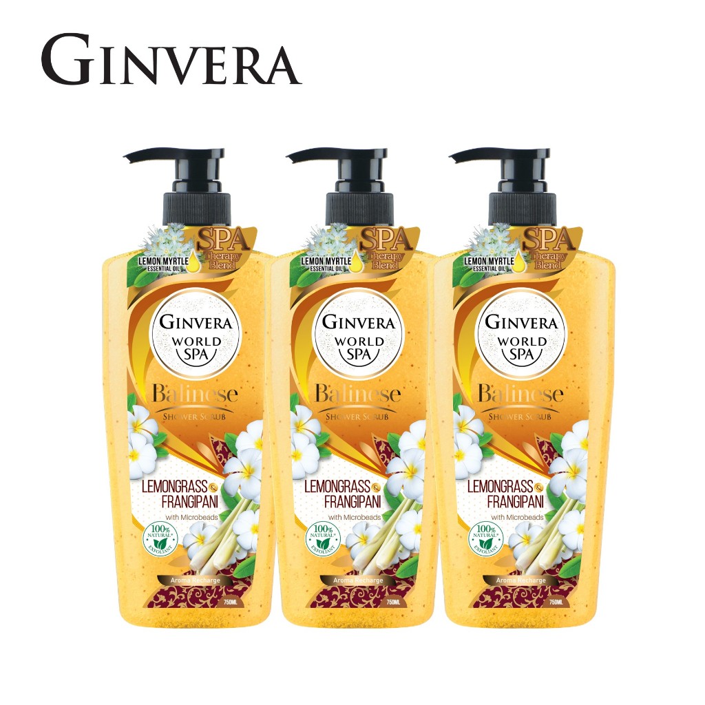 [Bundle of 3] GINVERA World Spa Shower Scrub 750ml x3 - Non-drying body scrub to exfoliate and condition skin
