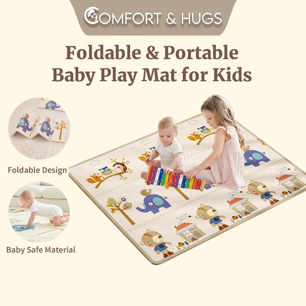 Comfort and Hugs Foldable And Portable Baby's Play Mat, Educational, Extra Large Foam Playmat Crawl Mat Waterproof