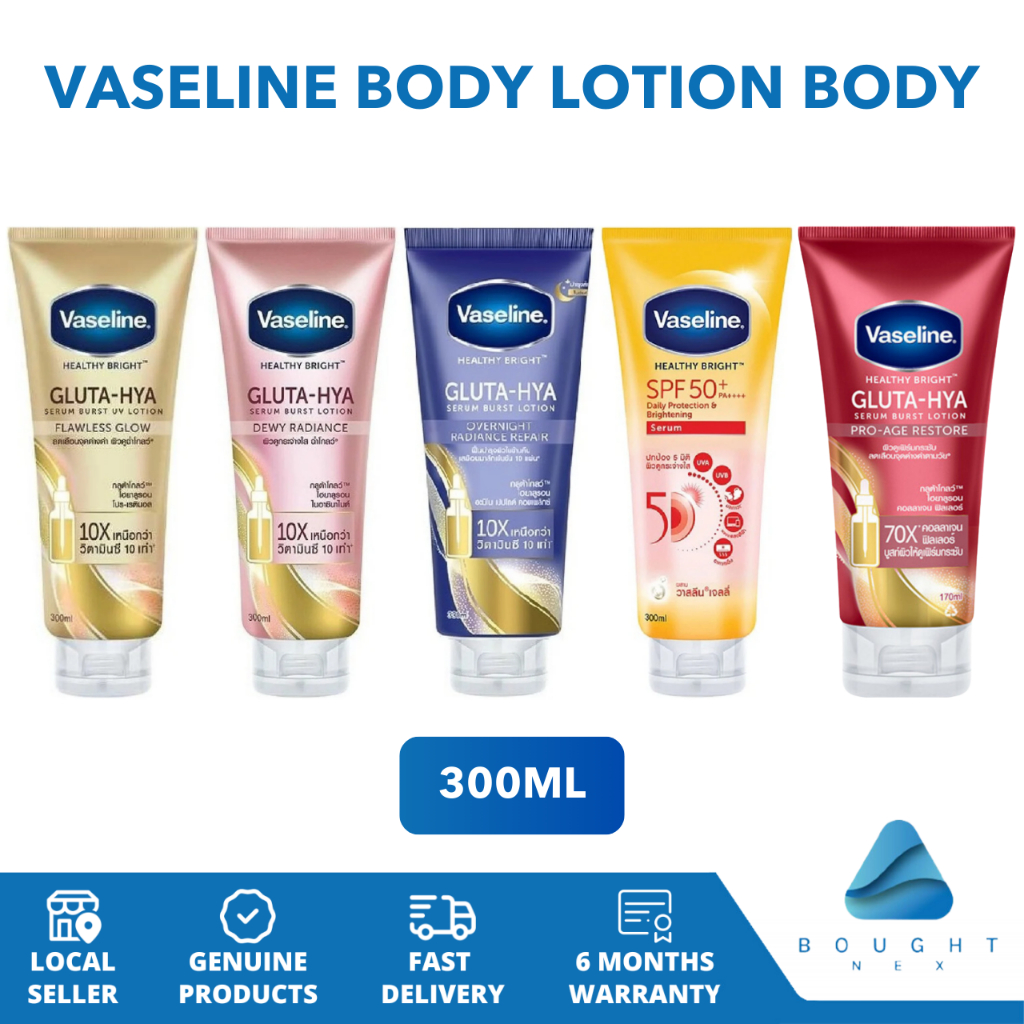 Vaseline Gluta Hya Serum Burst Lotion 300ml - Body Moisturizing, Silky Smooth & Hydrating Skin