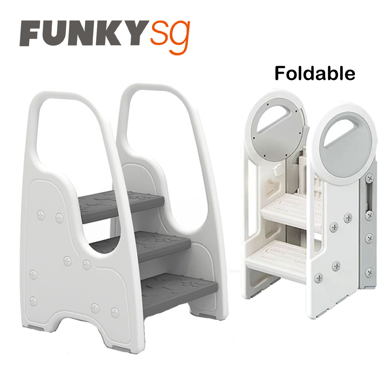 Kids Ladder Bathroom Kitchen Double Triple Step Stool For Hand Washing With Handle Foldable and Convertible