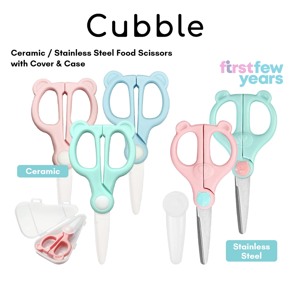 Cubble Little Bear Ceramic Food Scissors / Stainless Steel Food Scissors with Case, Cover, Safety Lock for Food Prepare