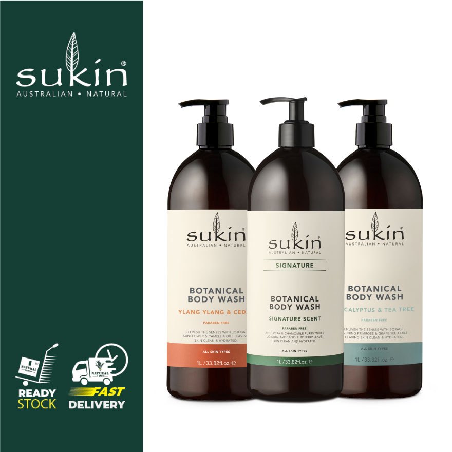 [BUNDLE OF 3] Sukin Botanical Body Wash 1L (Signature/ Eucalyptus/ YlangYlang)