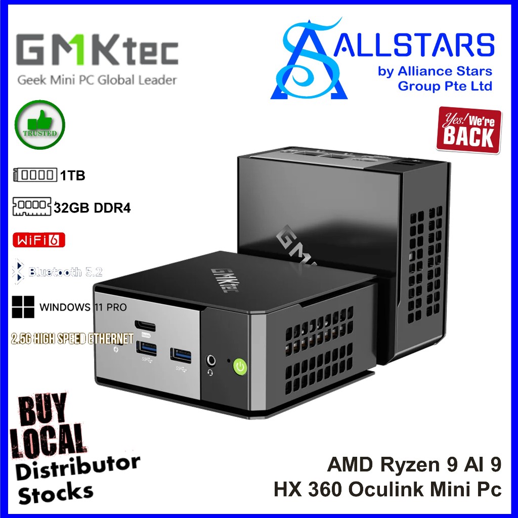 (ALLSTARS ) GMKtec EVO-X1 AI Mini PC AMD Ryzen AI 9 HX 370 | 32GB DDR5 | 1TB | Win 11 Pro | Oculink (3 Years Warranty)
