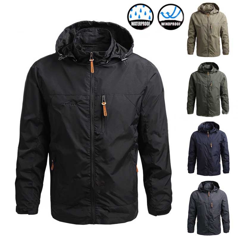 Men's Tactical Jacket Waterproof Outdoor Large Zip Hooded Jacket Men Rain Casual
