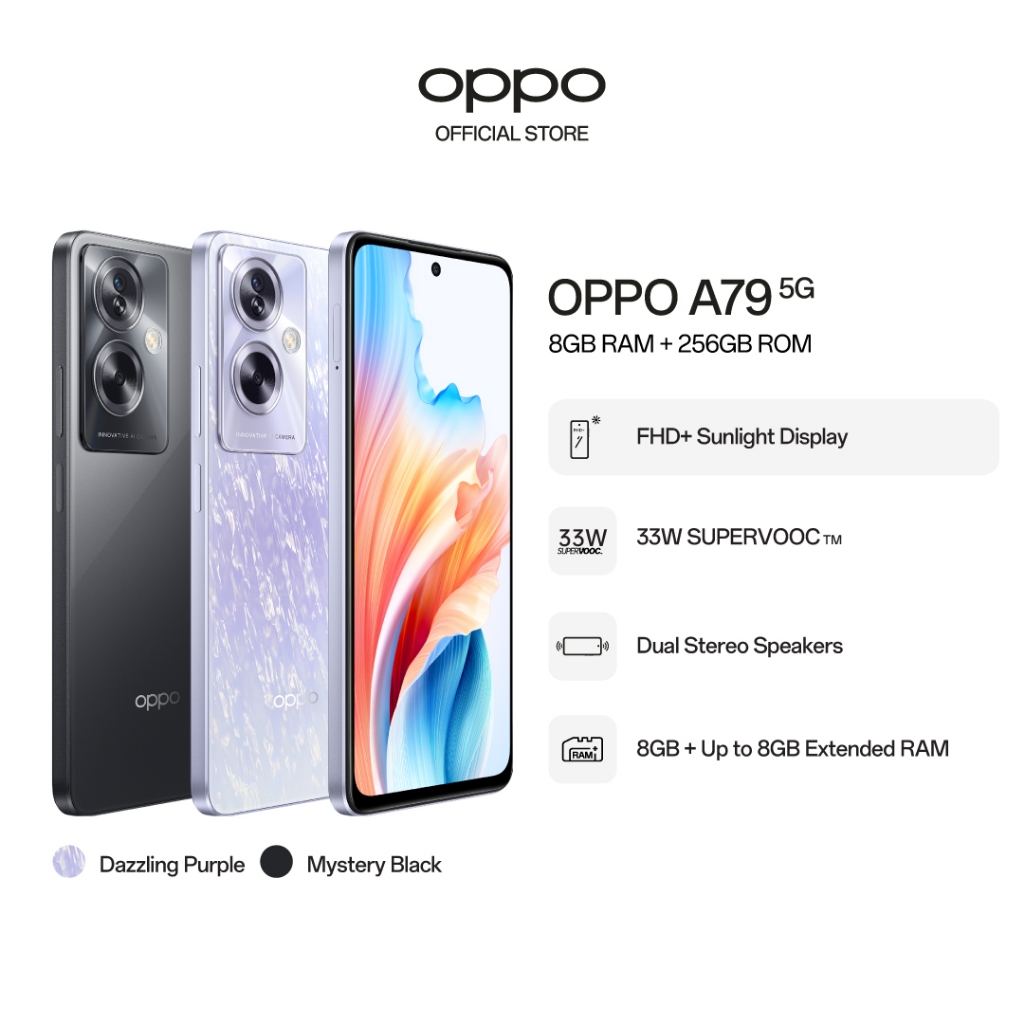 OPPO A79 5G / 8GB + 256GB / Glowing Feather Design / FHD+ Sunlight Display / 33W SUPERVOOC / 2 Years Warranty