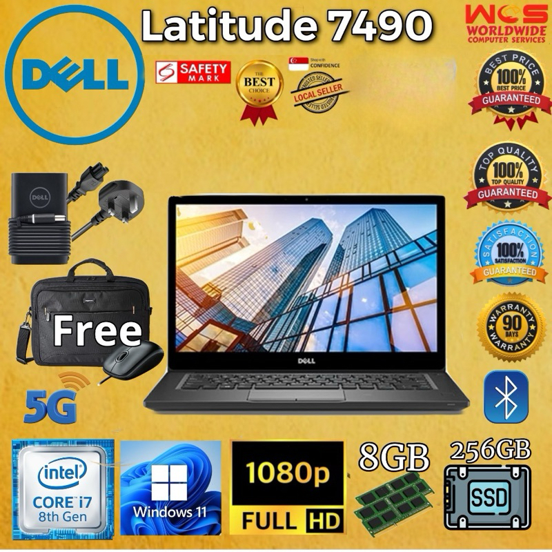Dell 7490 Latitude intel i7-8th Gen 16GB Ram 512gb SSD/14inch FHD TOUCHSCREEN  Win11Pro Refurbished Laptop, Mouse & Bag
