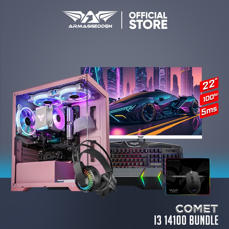 FREE AIO - Armaggeddon Comet I3-14100 | Best Entry Level for Gaming and Office | 16GB RGB RAM | 1TB SSD | Aquaron Casing