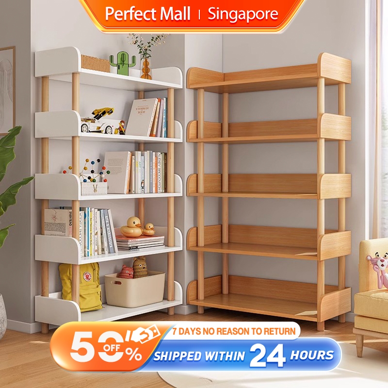 PM Book shelf Floor Shelf Living Room Multi-layer Shelf Simple Solid Wood Household Children's Bookcase Display Shelf