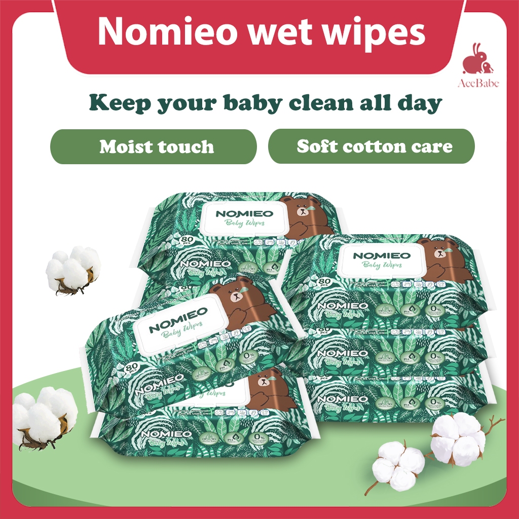 Nomieo Baby Wet Wipes Gentle Care Soft & Sensitive Protection Cleansing & Moisturizing 80pcs/pack 12packs