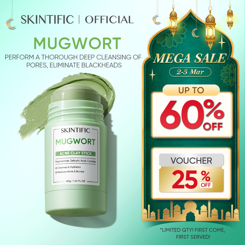 SKINTIFIC Mugwort Acne Clay Stick Mask - Cleanses Pores & Blackheads, Relieves Redness