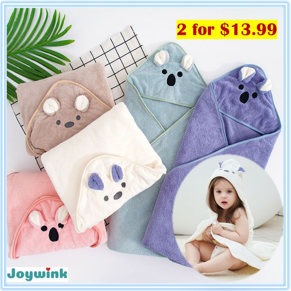 [2 For $13.99] Baby Hooded Coral Fleece Bath Towel Newborn Bath Towel Kids Hooded Shower Towel