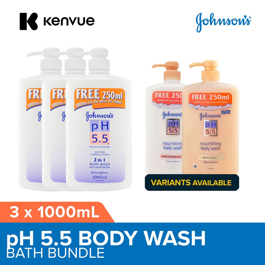 [Bundle of 3] Johnson's pH5.5 Body Wash Shower Gel 1L (Honey, Almond Oil, Moisturizer 2 in 1)
