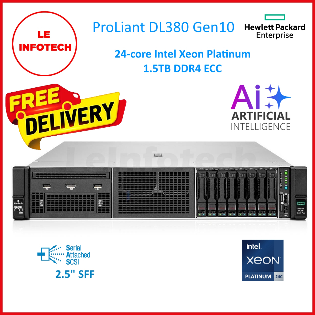 HPE ProLiant DL380 G10 Server 2x Intel Xeon Platinum/Gold RAM 1.5TB DDR4 2x1TB SSD 8SFF Bays 2xPSU USED 90 Days Warranty