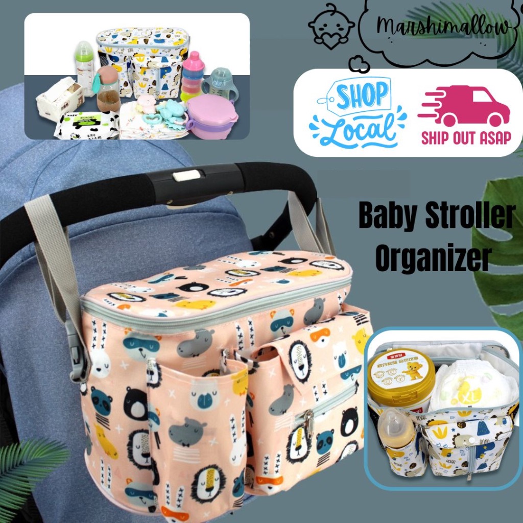 ?? Baby Stroller Organiser with Side Pocket Pram Hanging Organizer Diaper Storage Bag