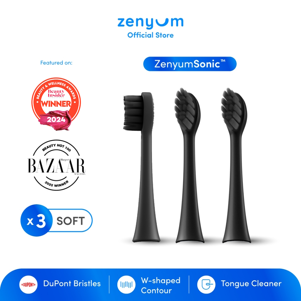 Zenyum Sonic Electric Toothbrush Black Refill Brush Heads - Pack of 3