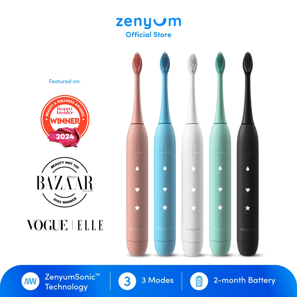 Zenyum Sonic Electric Toothbrush -  Black/White/Pink/Blue/Green (Designed in Singapore)