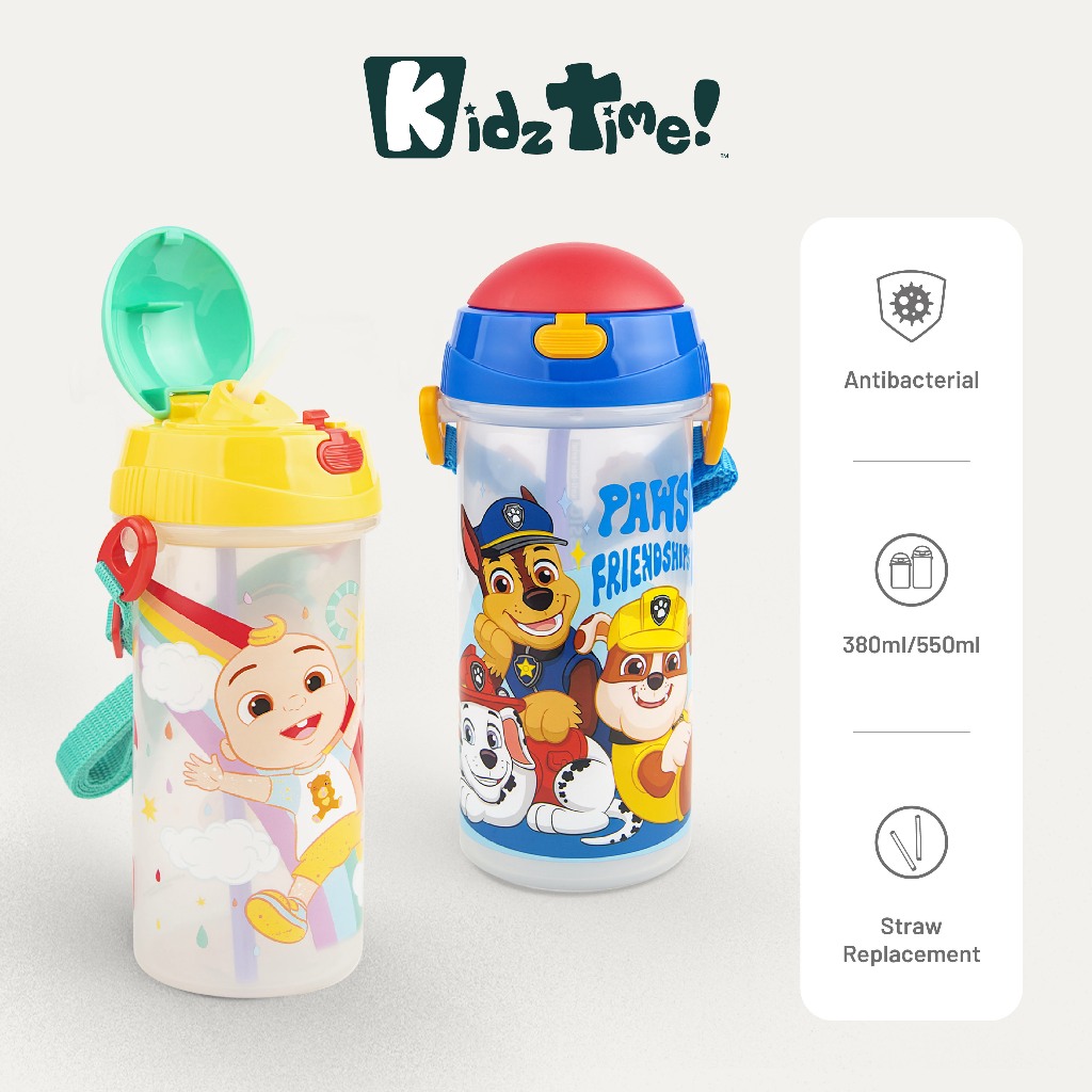 Kidztime 380ml/550ml Antibacterial Classic Sipper Kids Straw water bottle BPA Free pawpatrol unicorn 3 yrds above