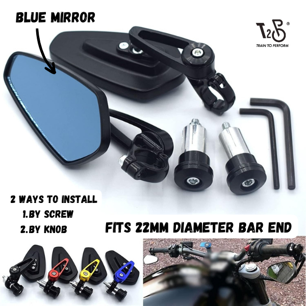 T2P Motorcycle Rearview Mirror Motorbike Blue Mirrors Aluminum 7/8'' 22mm Bar End Side Rear View