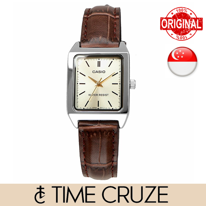 [Time Cruze] Casio LTP-V007 Brown Leather Gold Tone Dial Women Watch LTP-V007L-9E LTP-V007L-9EUDF