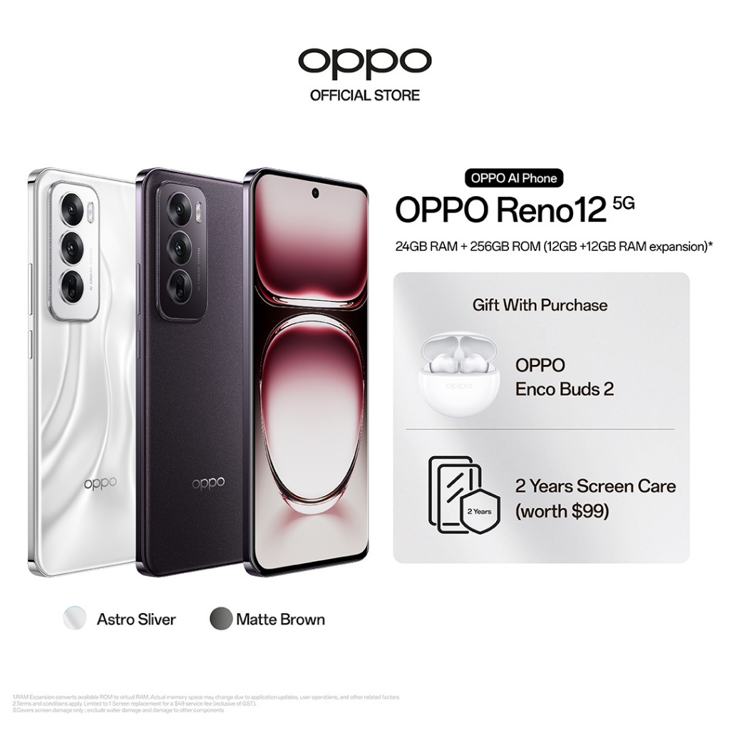 OPPO Reno12 5G 24(12+12GB) + 256GB / AI Eraser 2.0 / AI Smart Image Matting 2.0 / 120Hz 3D Curved Screen / 80W SUPERVOOC
